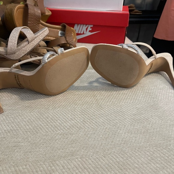 BP Tan Strappy High Heel Sandals with Rhinestone Accents - Picture 7 of 7